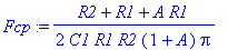 Fcp := 1/2*(R2+R1+A*R1)/C1/R1/R2/(1+A)/Pi