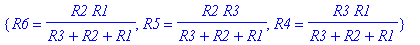 {R6 = 1/(R3+R2+R1)*R2*R1, R5 = R2*R3/(R3+R2+R1), R4 = R3*R1/(R3+R2+R1)}